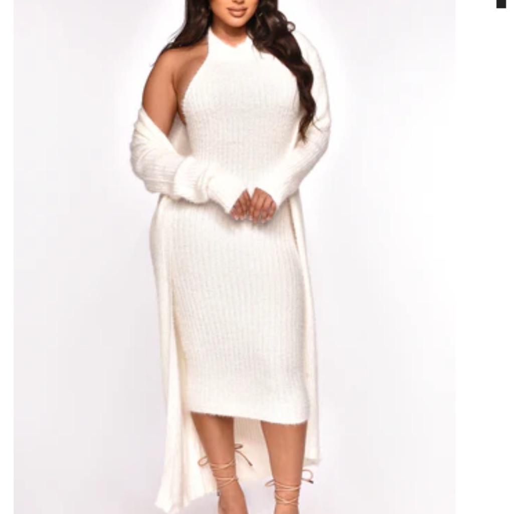 Two Piece White Halter Dress & Cardigan Set